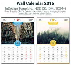 国外indesign模板－2016年挂历(A3尺寸)：Wall Calendar 2016